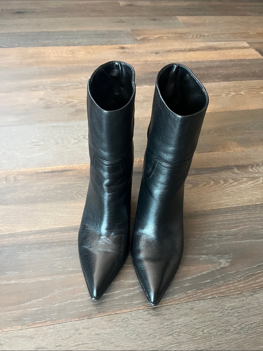 Marc Fisher Black Pointed Toe Leather Ankle Boots